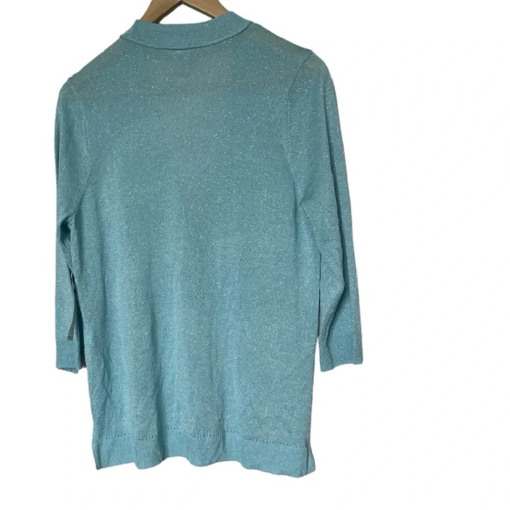 Chico's Shine Button Front 3/4 Sleeve Cardigan in Aqua Size 2‎ (L 14) NWT - Picture 3 of 5